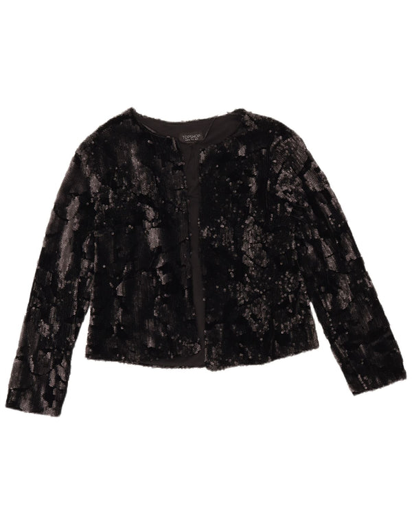 TOPSHOP Womens Crop Open Blazer Jacket UK 8 Small  Black Polyester