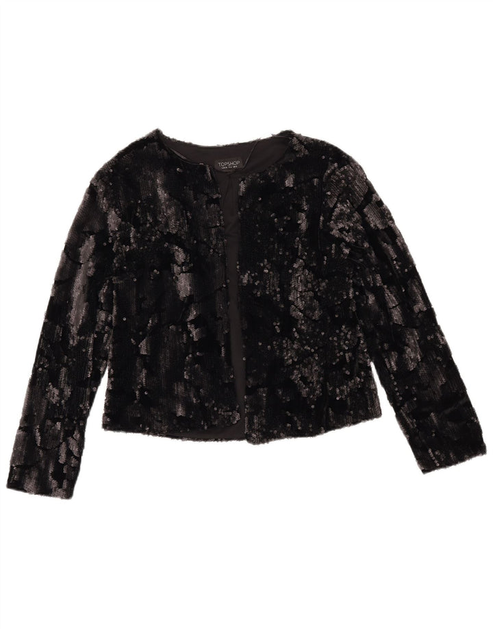 TOPSHOP Damska marynarka o krótkim kroju, UK 8, mała, czarna, poliester