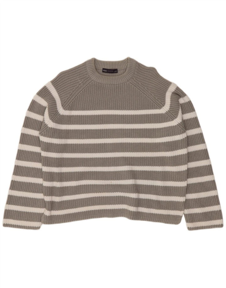 MARKS & SPENCER Damski sweter z okrągłym dekoltem UK 16, duże szare paski