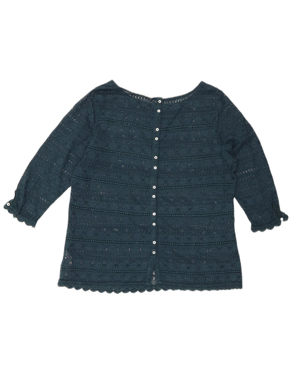 Koronkowa bluzka damska FAT FACE z rękawem 3/4 UK 14, duża, zielona, bawełniana w kwiaty