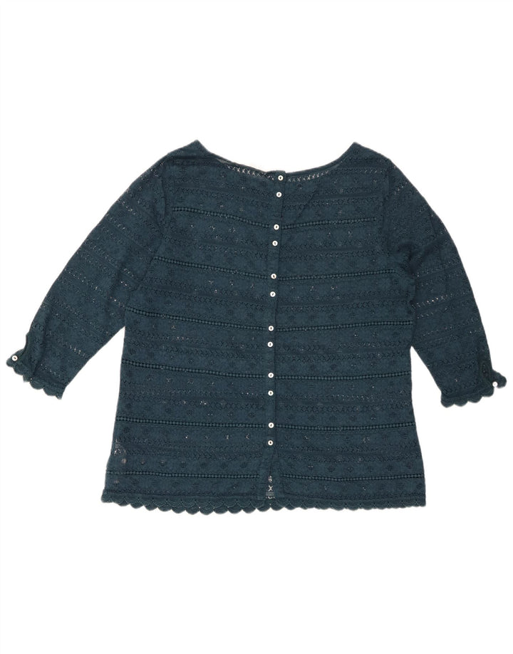 Koronkowa bluzka damska FAT FACE z rękawem 3/4 UK 14, duża, zielona, bawełniana w kwiaty