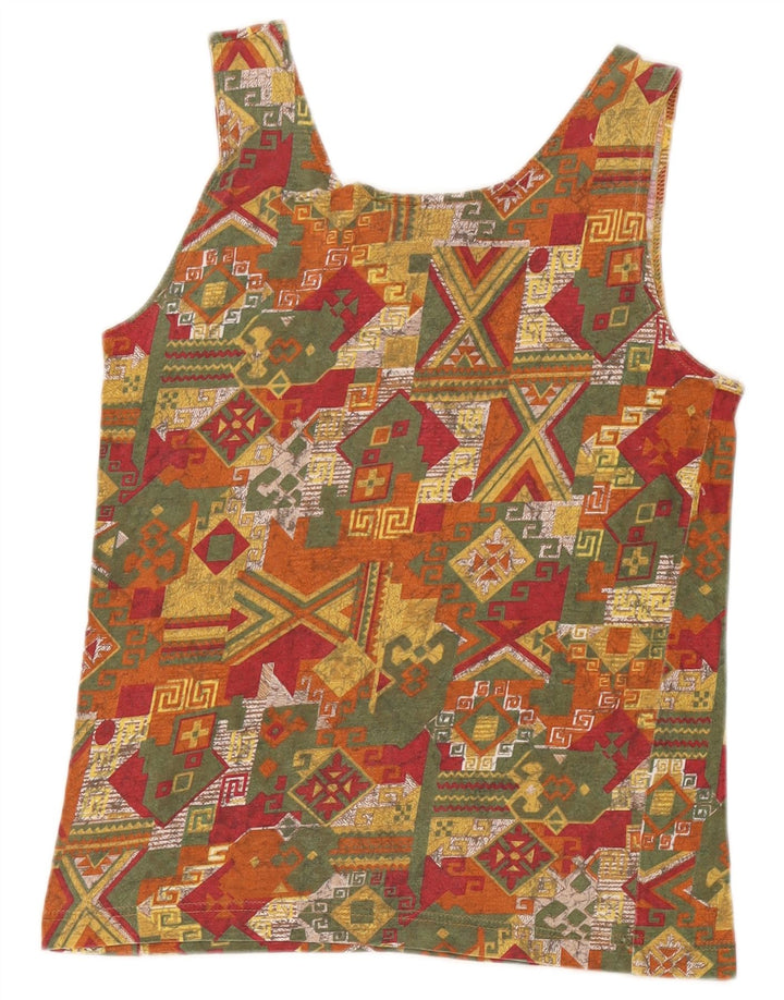 Damska kamizelka w stylu vintage, krótka, UK 10, mała, wielobarwna, geometryczna