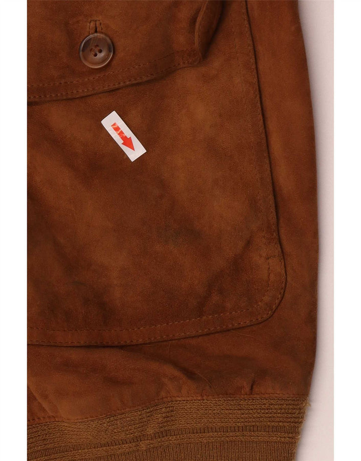Męska zamszowa kurtka bomber w stylu vintage IT 50, duża brązowa