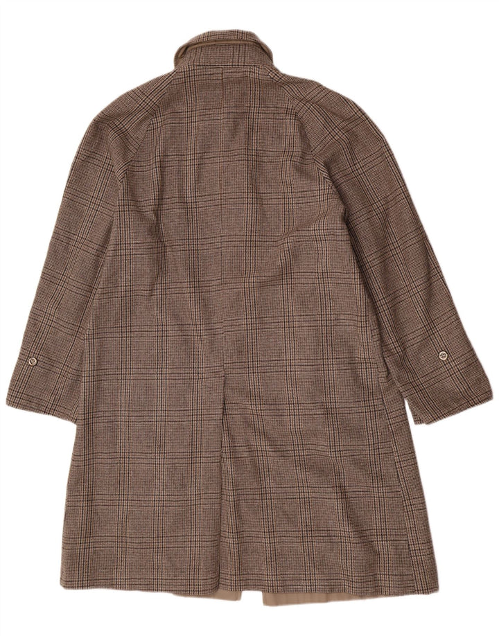 Dwustronny płaszcz męski w stylu vintage UK 40, duży, beżowy, poliester w kratę