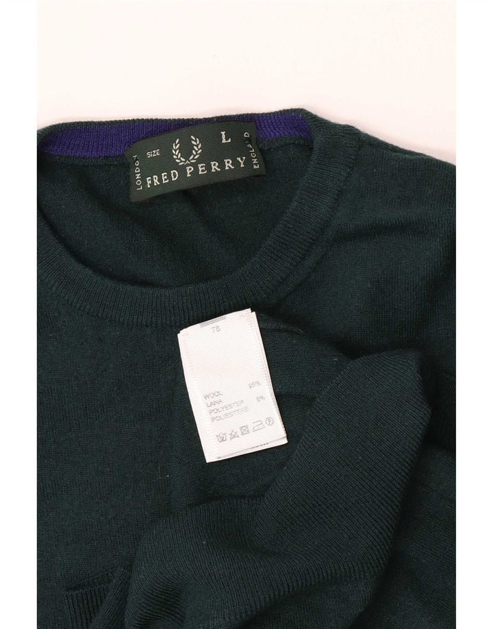 Sweter damski Fred Perry o regularnym kroju z okrągłym dekoltem, UK 14, duży zielony