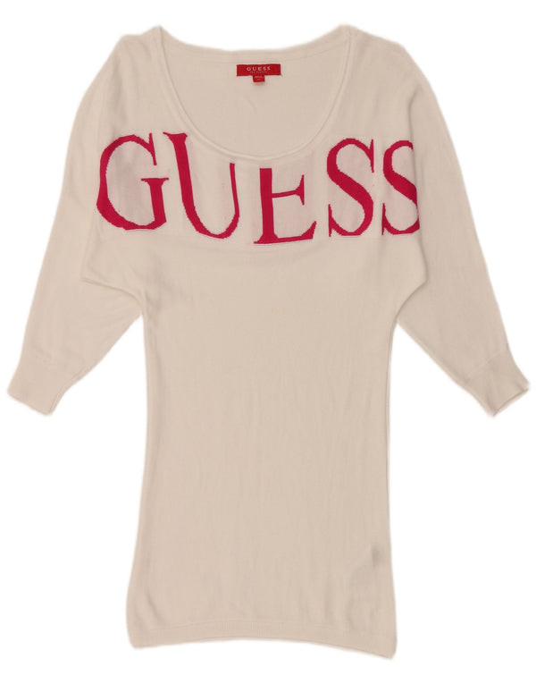 GUESS Womens Graphic 3/4 Sleeve Jumper Dress UK 6 XS White Viscose