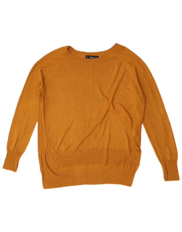 Damski sweter Zara z dekoltem w łódkę UK 14 Średni żółty wiskoza