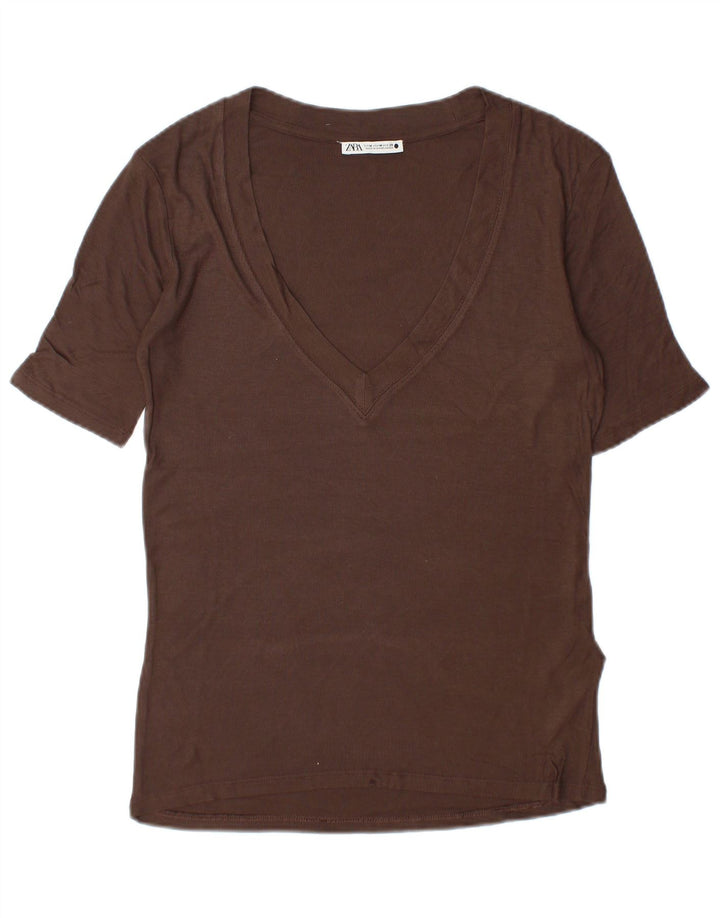 T-shirt damski Zara Top UK 14 Średni brązowy wiskoza