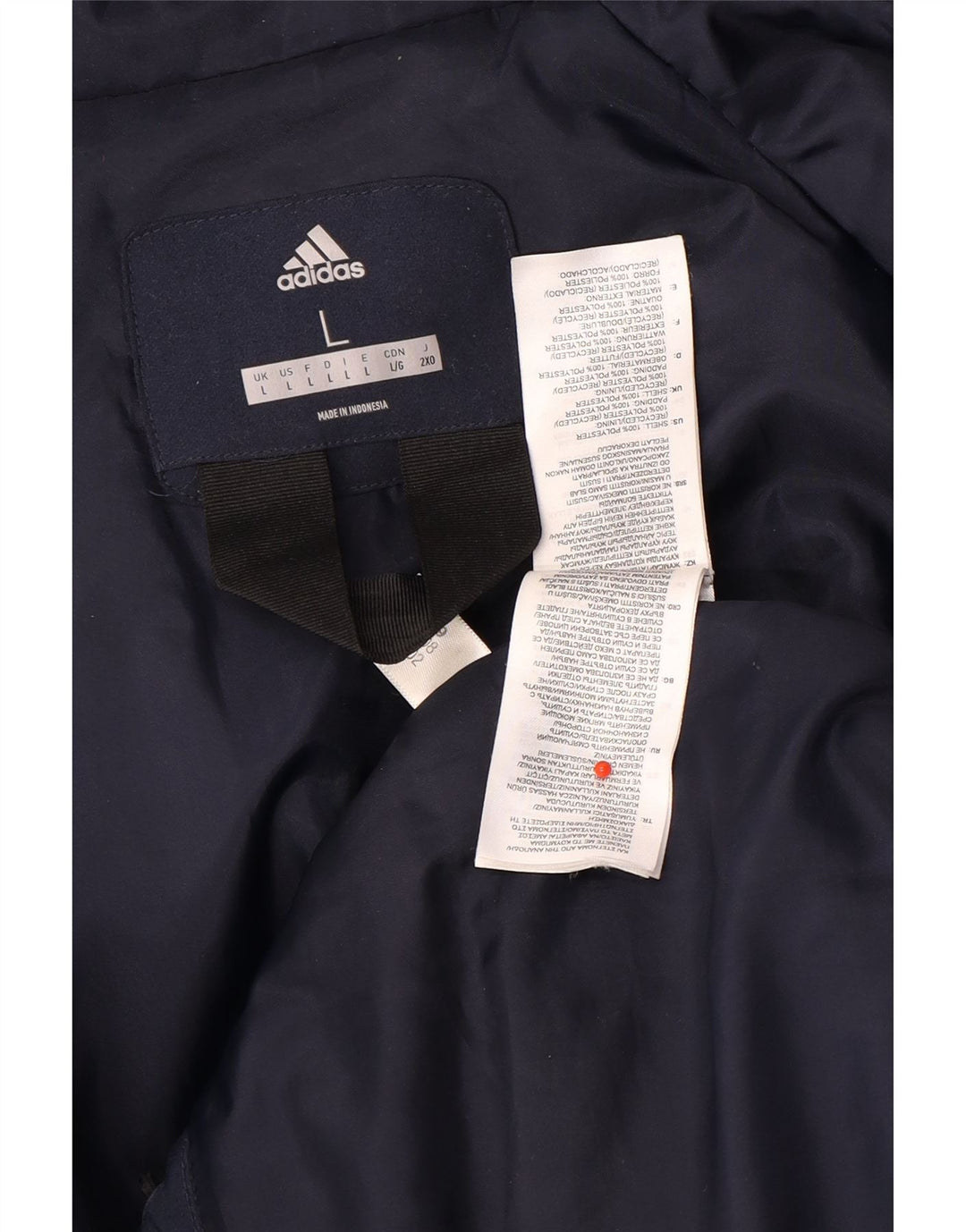 Męska kurtka wiatrówka Adidas z kapturem UK 40, duża granatowa, poliestrowa