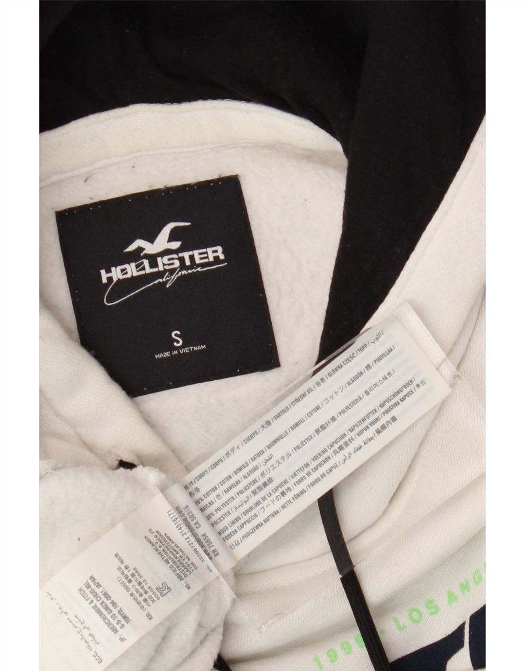 HOLLISTER Męski sweter z kapturem i grafiką, mały, biały, bawełniany