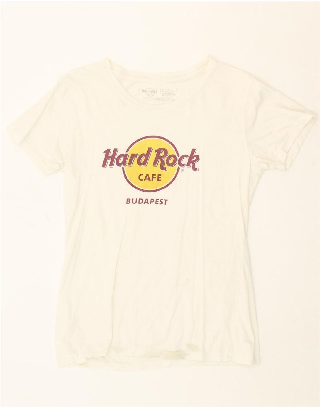 HARD ROCK CAFE Womens Budapest Graphic T-Shirt Top UK 12 Medium White Vintage Hard Rock Cafe and Second-Hand Hard Rock Cafe from Messina Hembry 