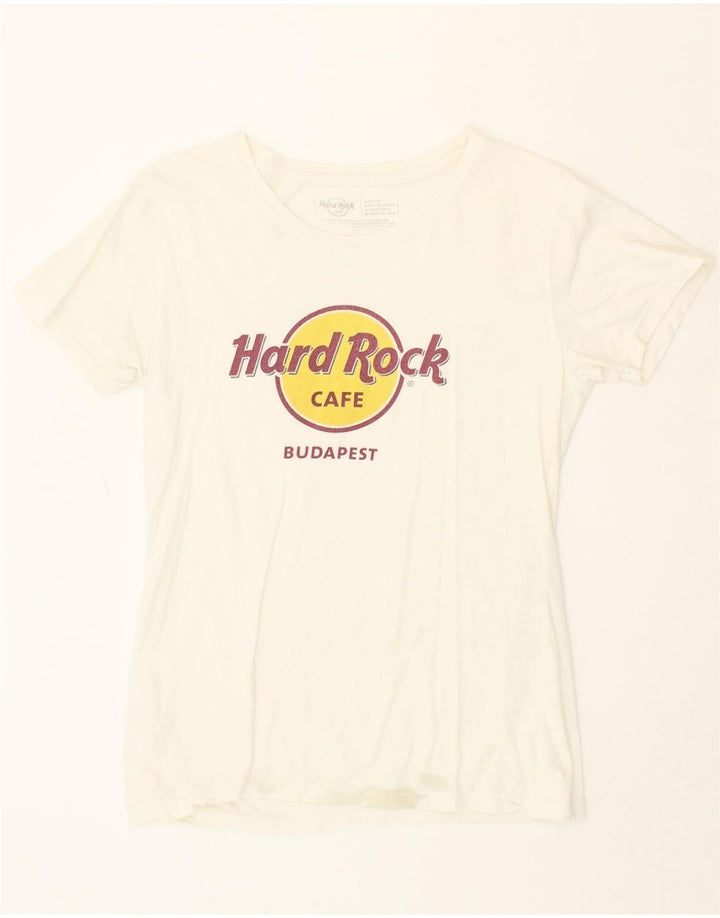 HARD ROCK CAFE Womens Budapest Graphic T-Shirt Top UK 12 Medium White Vintage Hard Rock Cafe and Second-Hand Hard Rock Cafe from Messina Hembry 