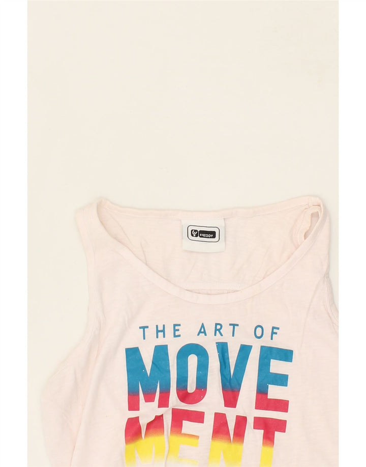 FREDDY Womens Graphic Vest Top UK 12 Medium Pink Cotton Vintage Freddy and Second-Hand Freddy from Messina Hembry 