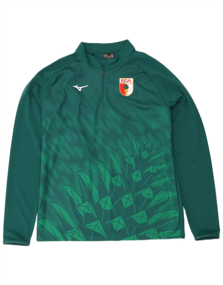 Męski top z grafiką Mizuno, zapinany na zamek, z długim rękawem, 3XL, zielony, geometryczny poliester