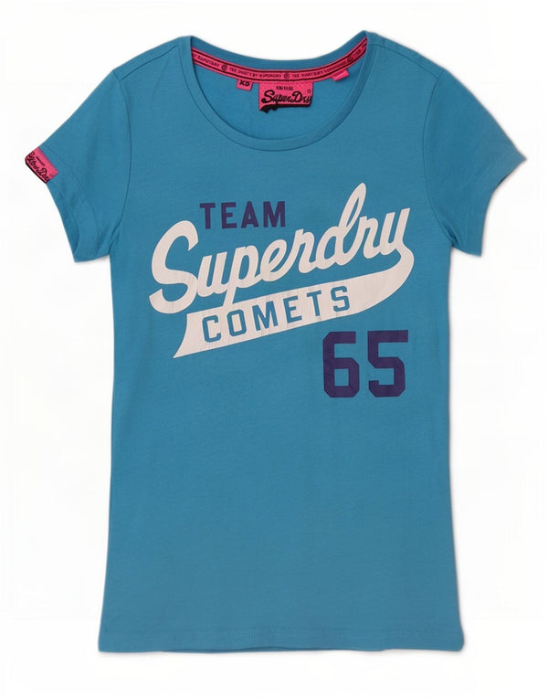 Damska koszulka z grafiką Superdry Top UK 6 XS, niebieska, bawełniana
