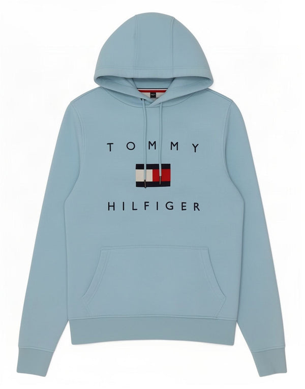 Damska bluza z kapturem Tommy Hilfiger z grafiką UK 12, średnia niebieska bawełna