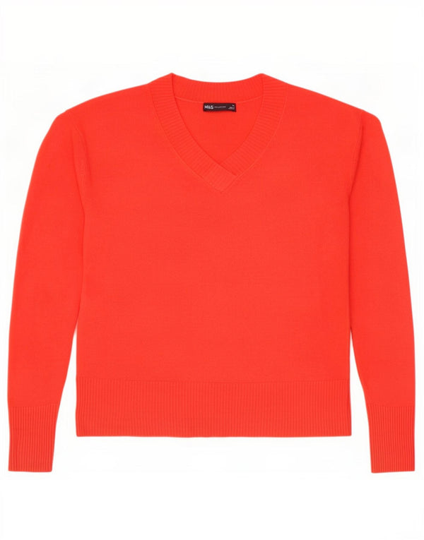 Marks & Spencer Damski sweter z dekoltem w kształcie litery V, UK 14, duży, pomarańczowy, akrylowy