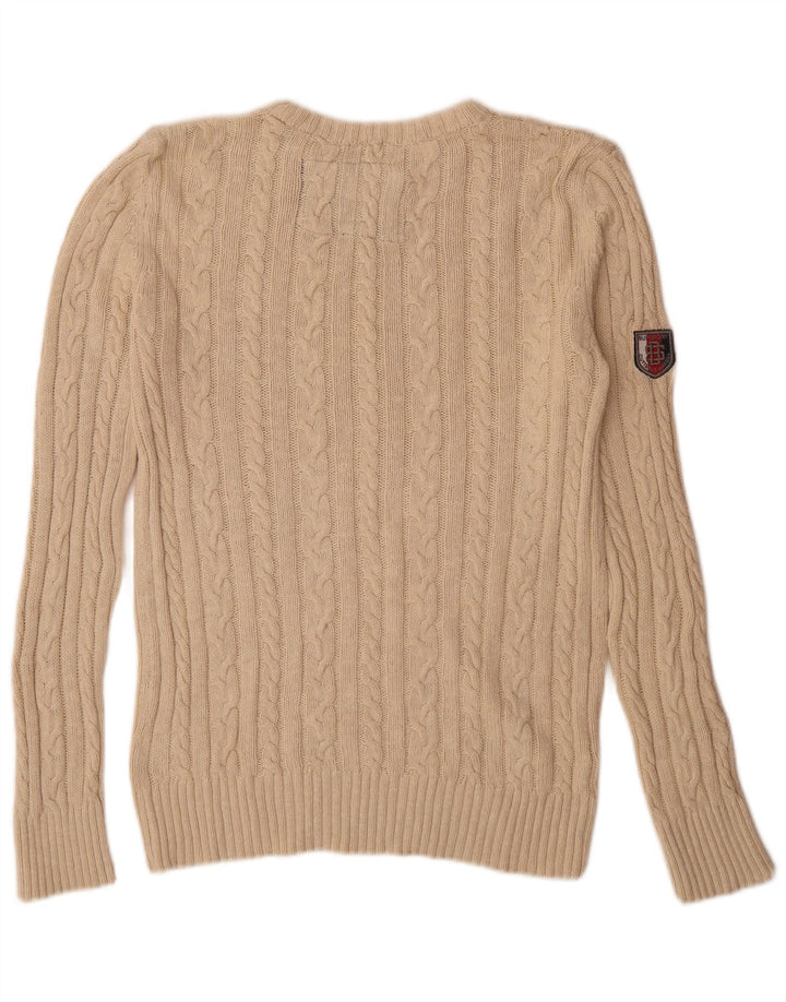 Męski sweter Superdry z okrągłym dekoltem, mały, beżowy, bawełniany