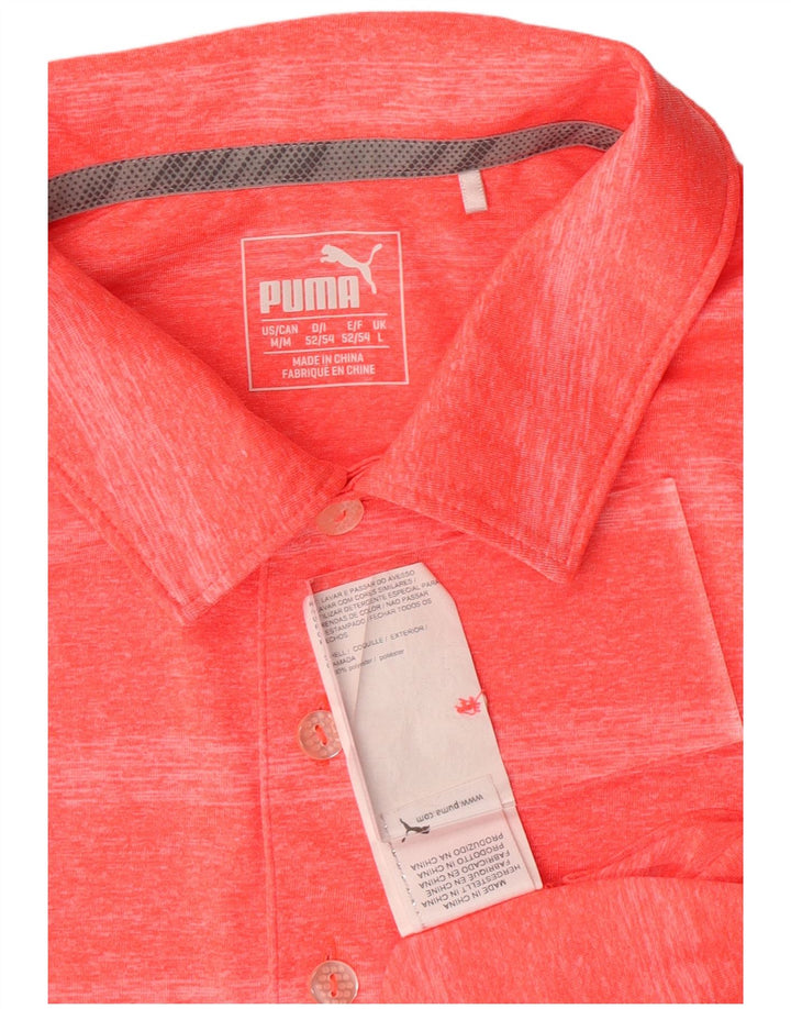 Męska koszulka polo PUMA, duża, różowa, poliestrowa w paski