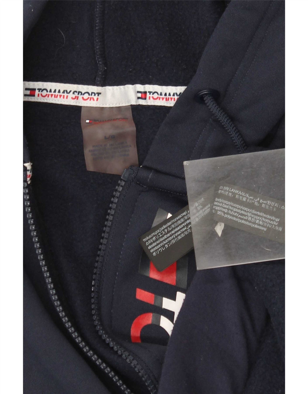 Męski sweter z kapturem i zamkiem błyskawicznym Tommy Hilfiger, duży granatowy poliester