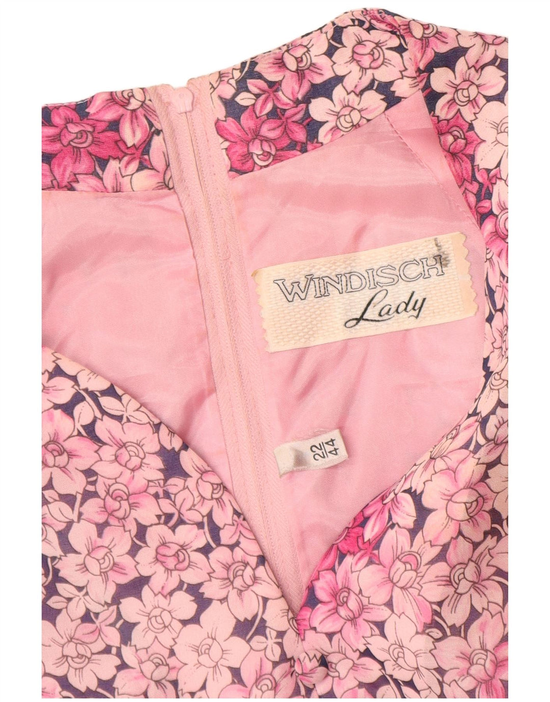 VINTAGE Damska sukienka o linii A z długim rękawem EU 44 XL Różowy kwiatowy poliester