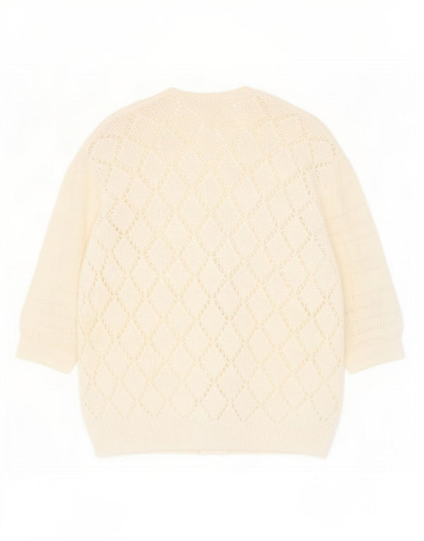 Sweter damski w stylu vintage, prześwitujący sweter UK 14, średni, biały, nakrapiany