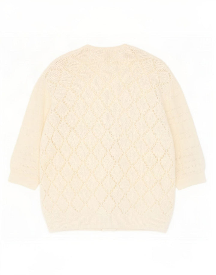 Sweter damski w stylu vintage, prześwitujący sweter UK 14, średni, biały, nakrapiany