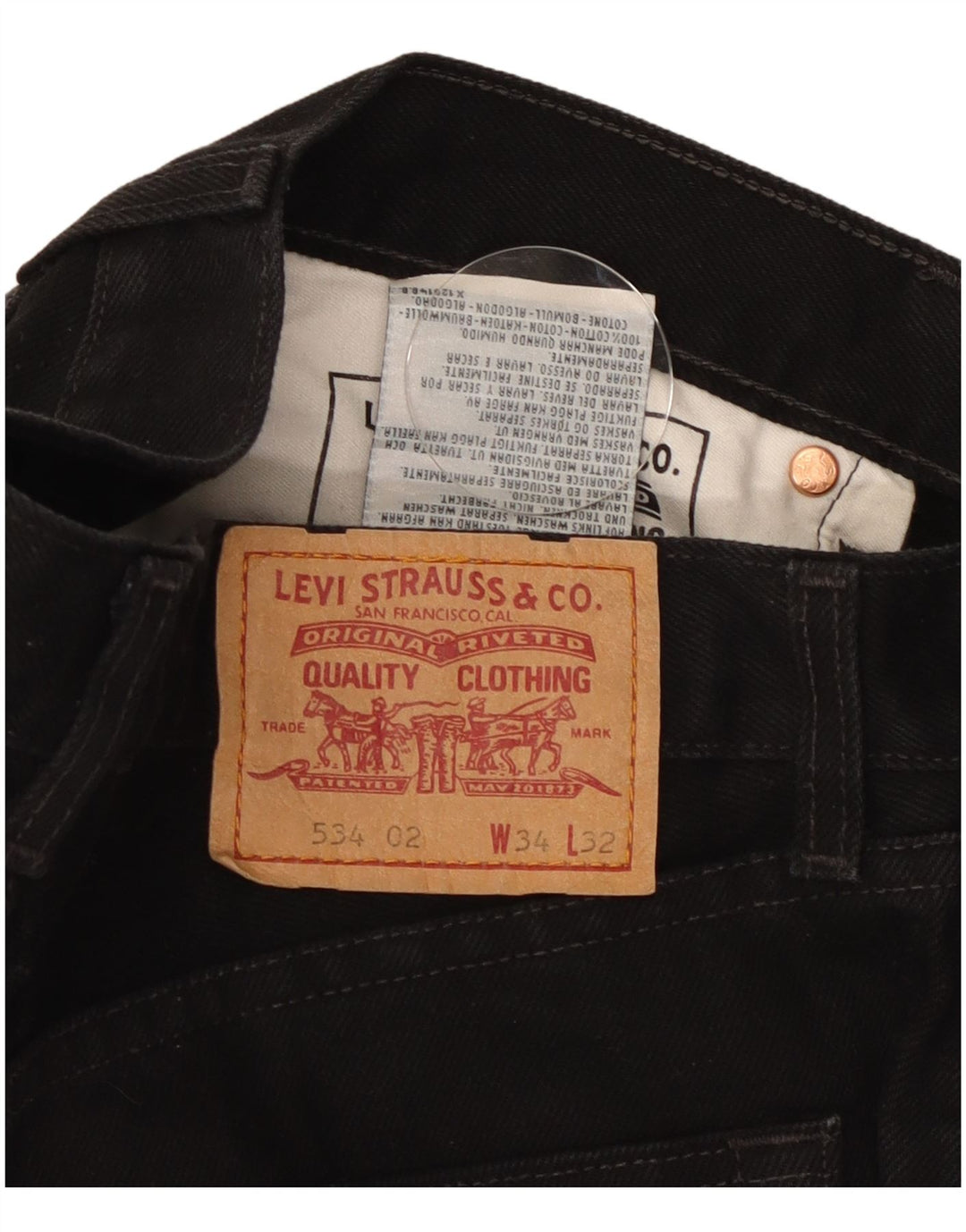 Męskie dżinsy Levi's 534 Straight W34 L28 Czarna bawełna