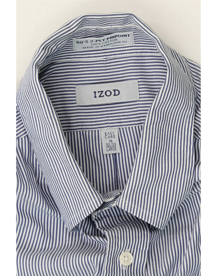 IZOD Mens Shirt Size 16 Large Blue Striped Cotton Vintage Izod and Second-Hand Izod from Messina Hembry 