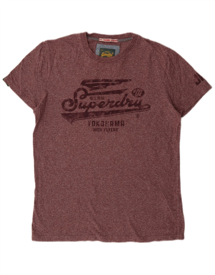 Damski T-shirt z grafiką Superdry, duży, bordowy, nakrapiany bawełniany