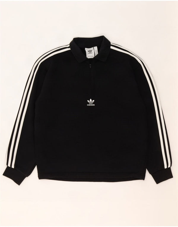 Adidas Męska bluza polo z dekoltem w serek, średnia czarna bawełna