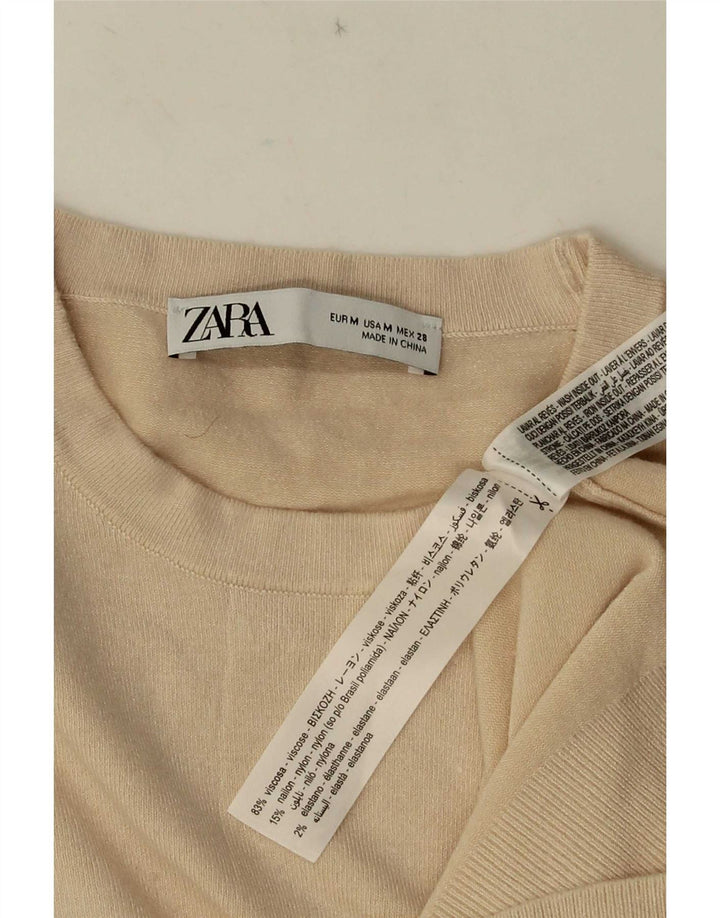 Damski sweter z okrągłym dekoltem Zara UK 12 Średni beżowy wiskoza