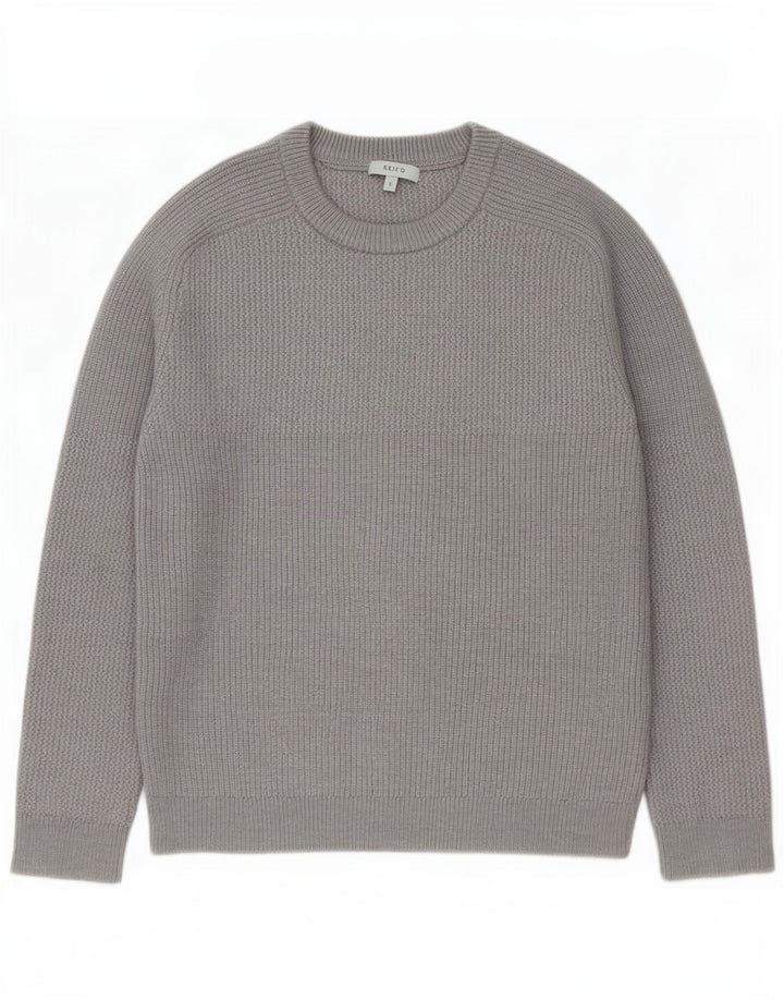 Męski sweter z wycięciem pod szyją Reiss, duży, szary, wełniany