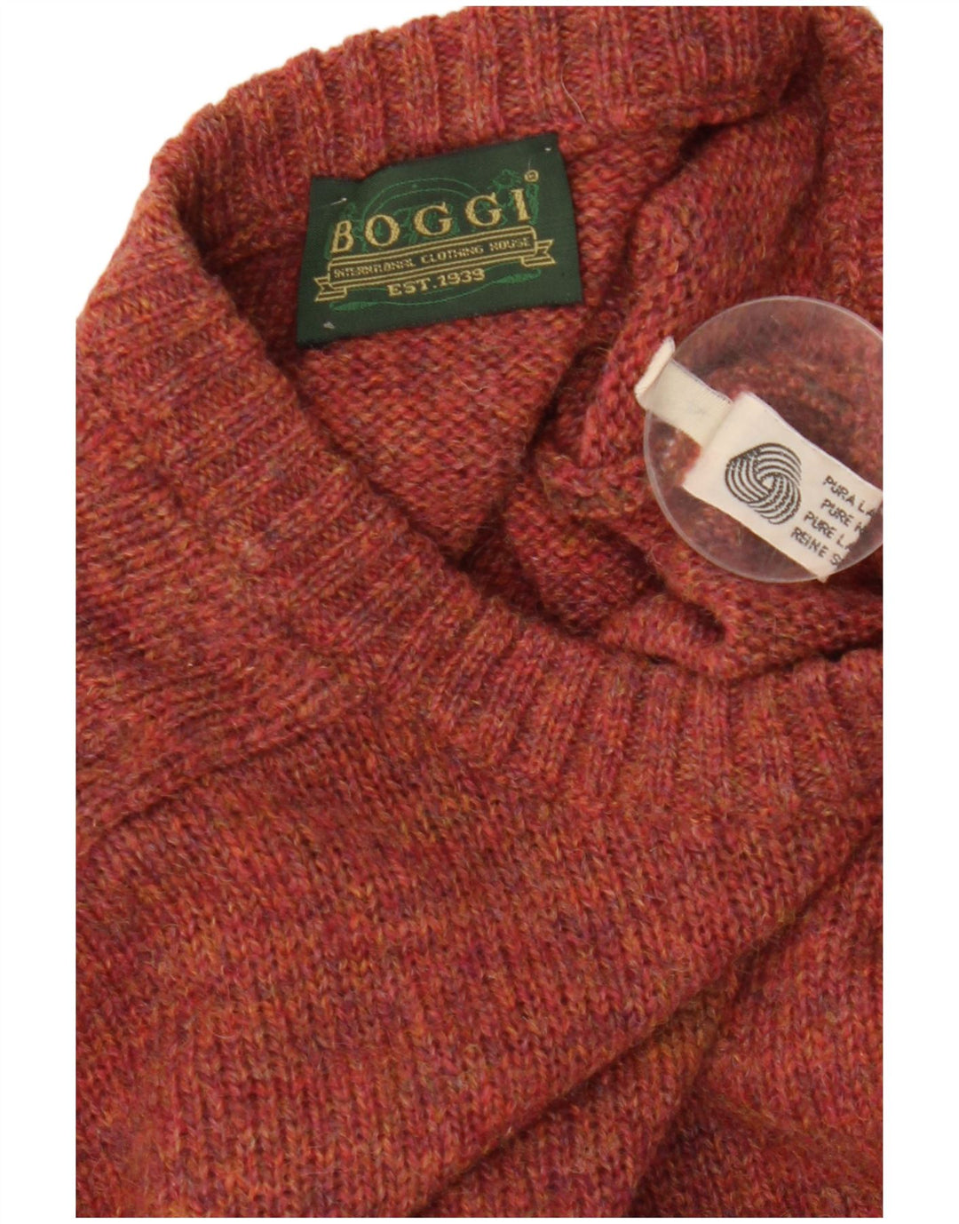 Boggi Męski sweter z okrągłym dekoltem, średnio bordowa wełna