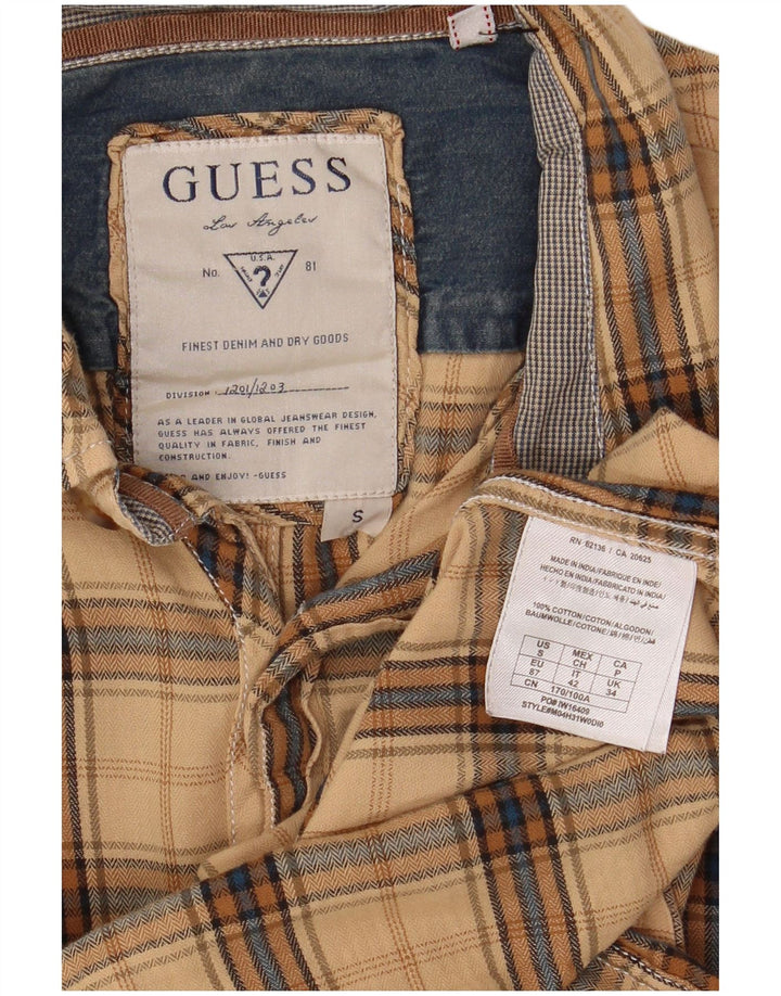 Koszula flanelowa męska Guess w małą beżową kratkę, bawełniana