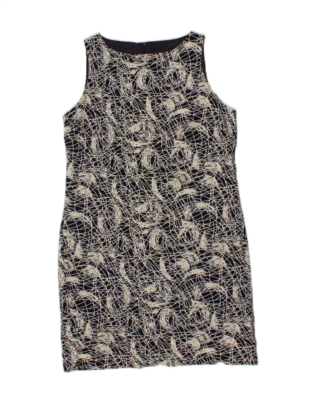 VINTAGE Womens Abstract Pattern Sheath Dress UK 14 Medium Navy Blue Vintage Vintage and Second-Hand Vintage from Messina Hembry 
