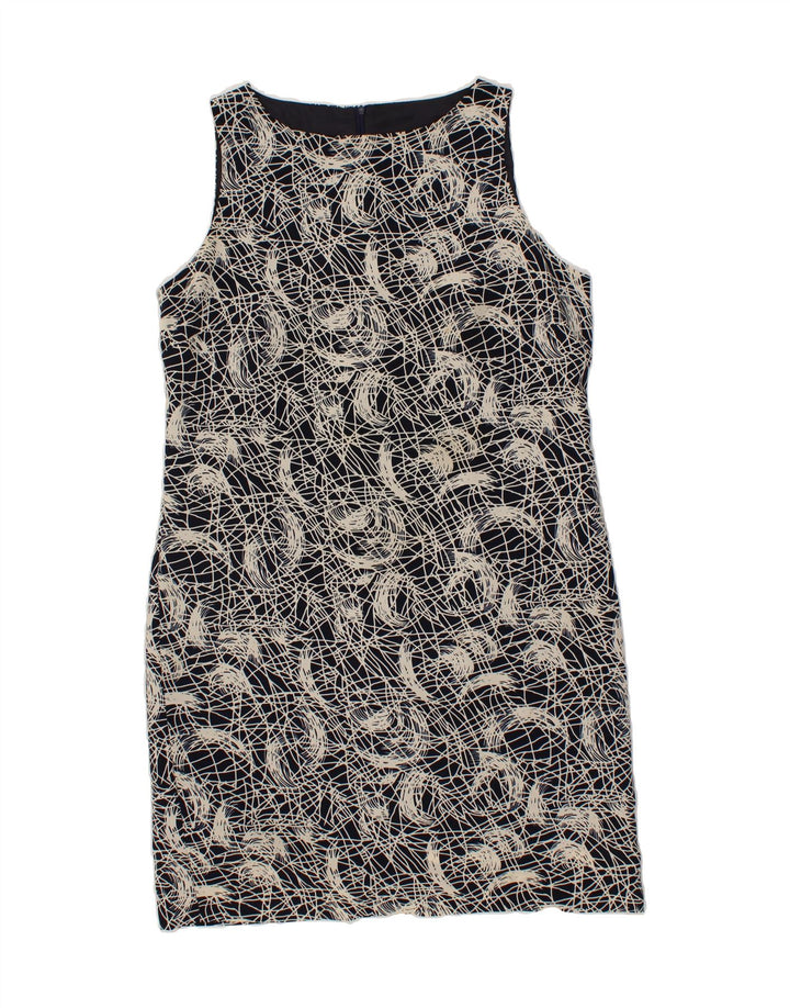 VINTAGE Womens Abstract Pattern Sheath Dress UK 14 Medium Navy Blue Vintage Vintage and Second-Hand Vintage from Messina Hembry 