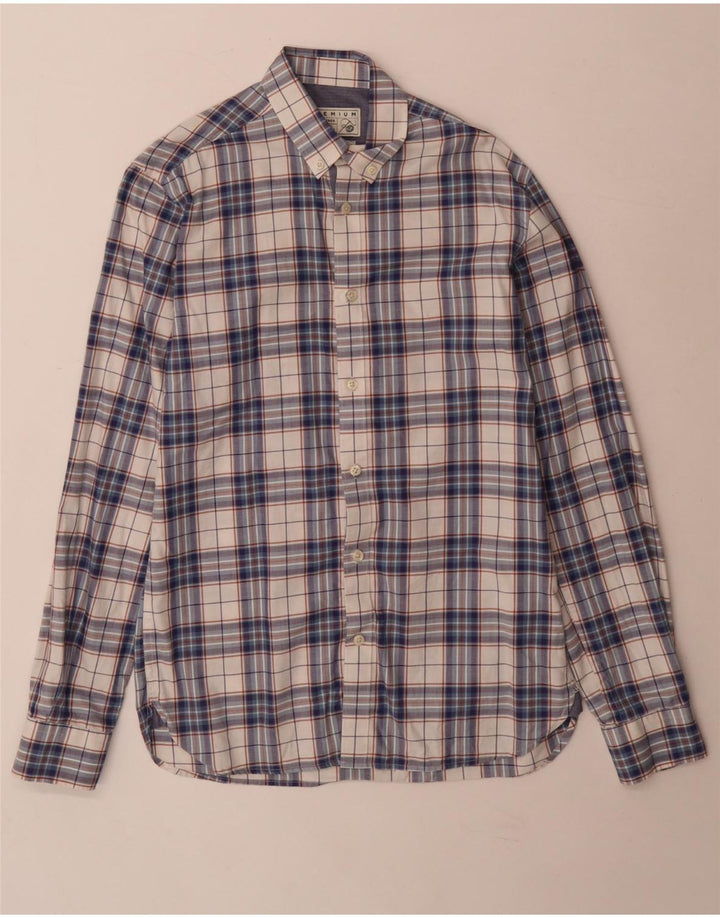 Męska dopasowana koszula Jack & Jones w małą niebieską kratkę, bawełniana