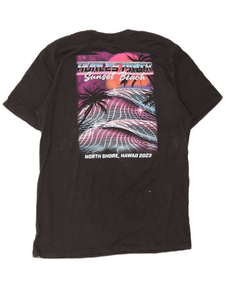 Męski T-shirt z grafiką Hurley, duży, czarny, bawełniany