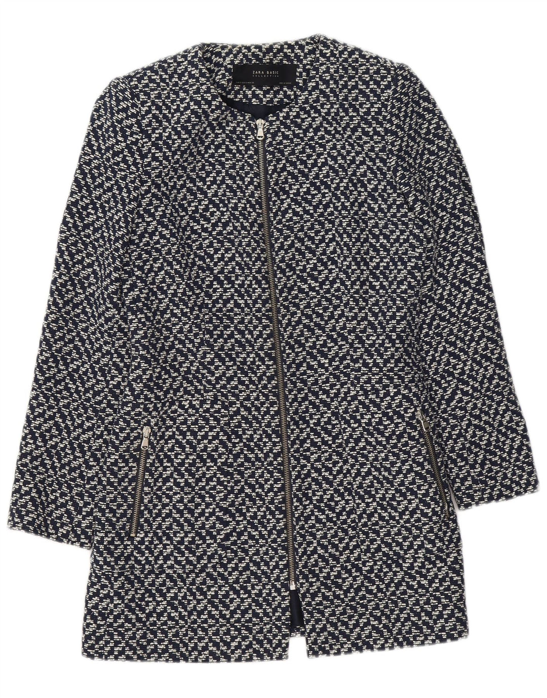ZARA Womens Overcoat UK 10 Small Navy Blue Flecked