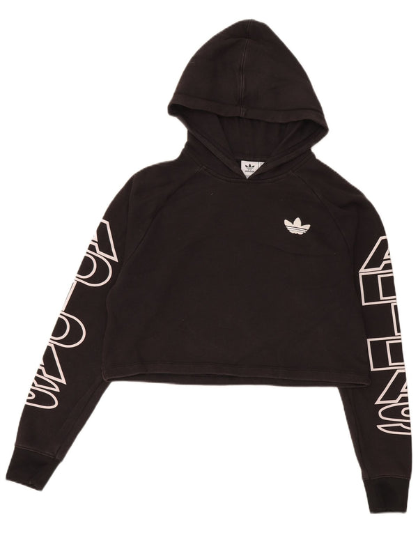 Damska bluza z kapturem Adidas Crop Graphic Oversized UK 6 XS Czarna bawełna