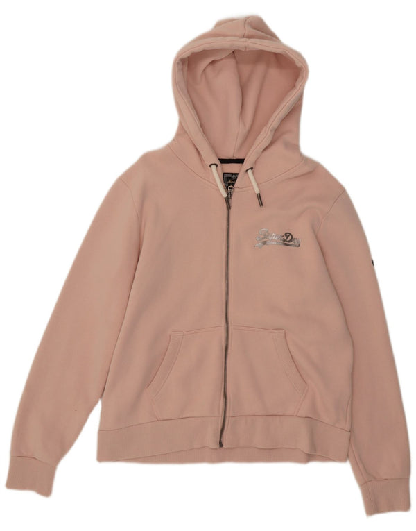Damski sweter z kapturem Superdry z grafiką i zamkiem błyskawicznym UK 14, duży, różowy, bawełniany