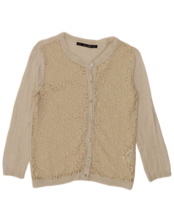 Koronkowy sweter damski Zara z rękawem 3/4 UK 10, mały, beżowy nylon
