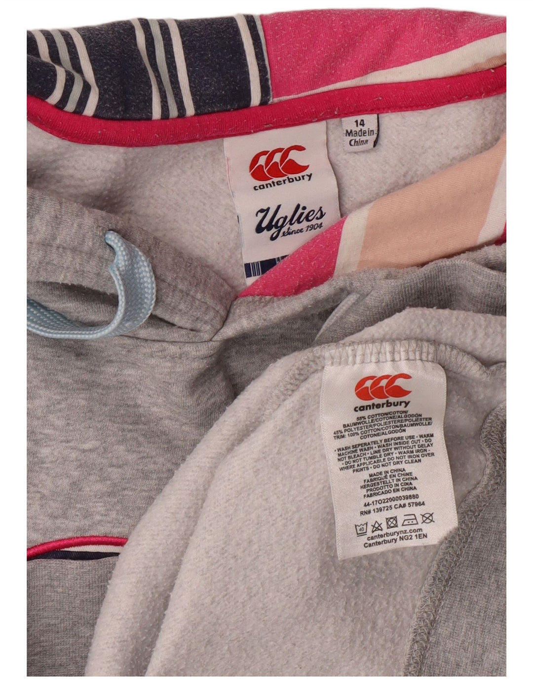 Damski sweter z kapturem i grafiką CANTERBURY UK 14, duży, szary, bawełniany