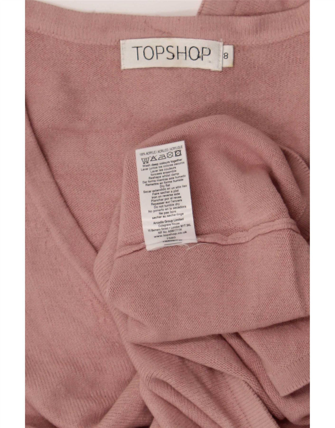 Topshop damski top z długim rękawem UK 8, mały, różowy, akrylowy