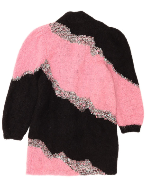 Sweter damski w stylu vintage, o przedłużonym kroju, UK 14, średni różowy, blok kolorów