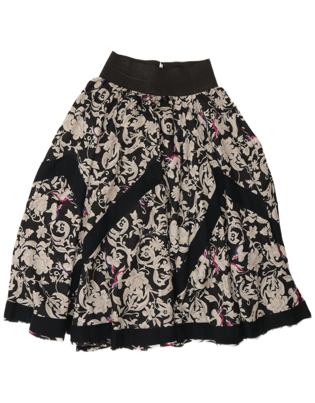 Rozkloszowana spódnica damska w stylu vintage, średnia W26, czarna, kwiatowa wiskoza