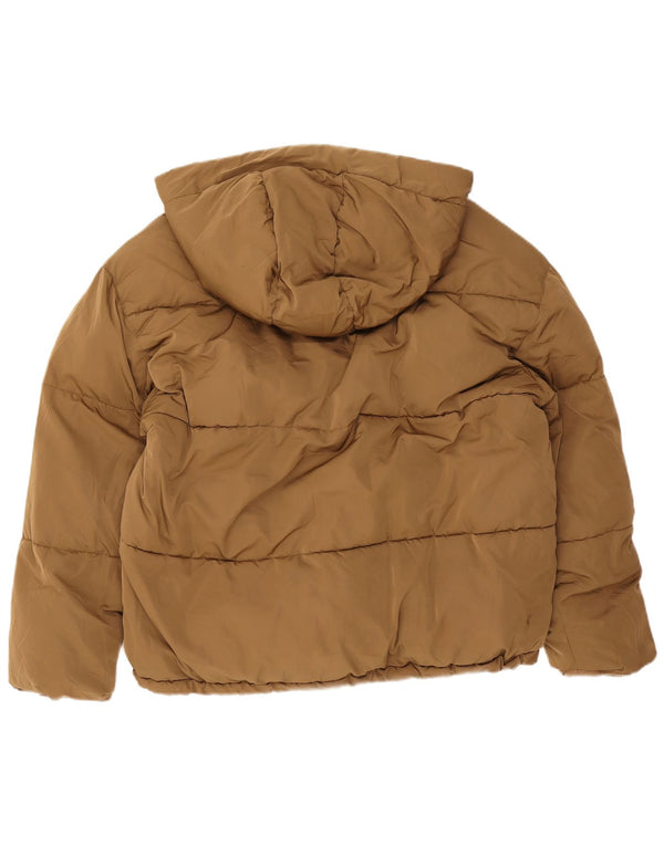 Zara Mens Hooded Loose Fit Padded Jacket UK 36 Small Brown Polyester