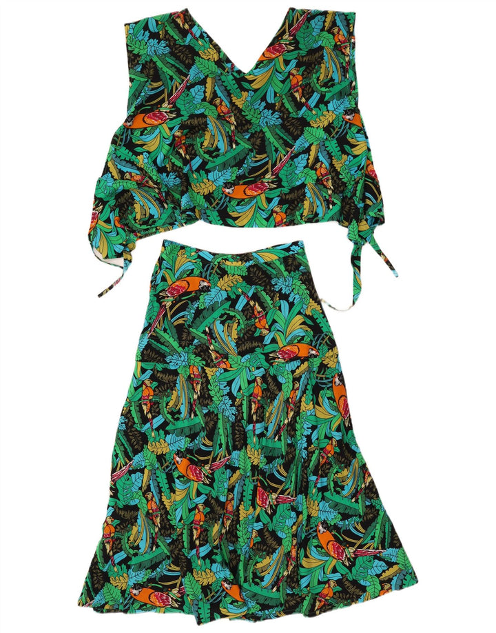 Vintage damski 2-częściowy zestaw spódnic, średni W26, zielony, kwiatowy, hawajski