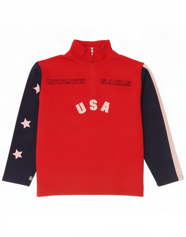 North Sails Mens Graphic Zip Neck Sweatshirt Jumper XL Red Colourblock